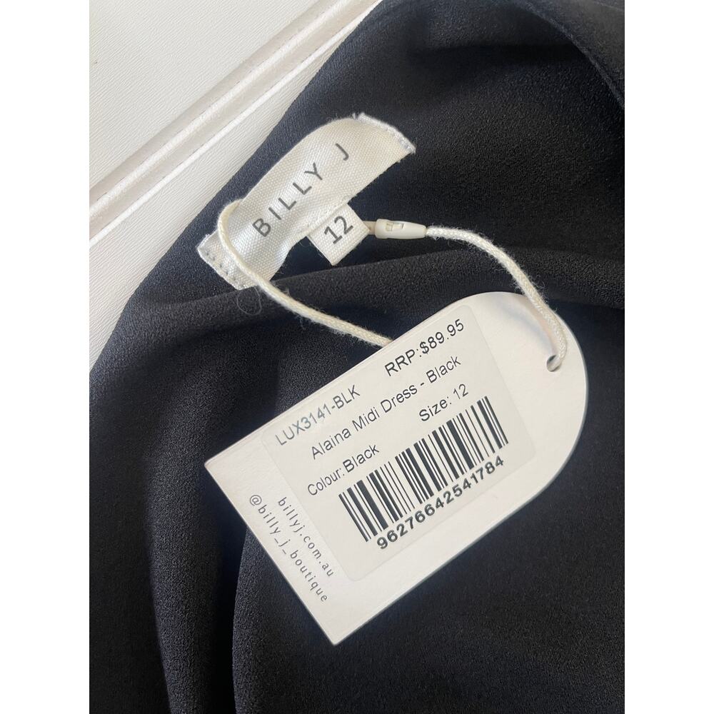 NWT Billy J‎ Alaina Midi Dress Black Side Slit Cocktail Event Classic Womens 12 - Picture 5 of 9